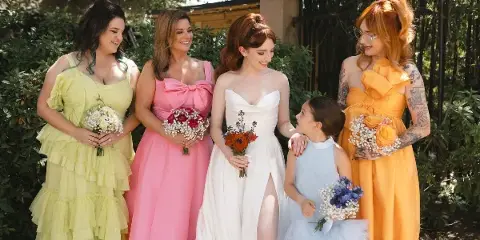 Bride and Bridesmaids with soft glam wedding hair and makeup by pacheco beauty in southern california.