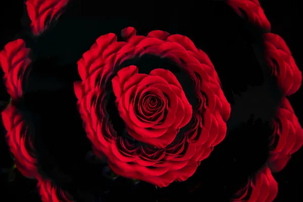 A dramatic, high-contrast fine art photograph of a red rose against a black background.
