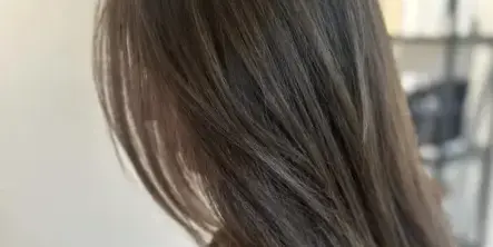 A client with a freshly styled, highlighted bob haircut viewed from the back in a salon.