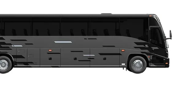Side profile of a black charter bus