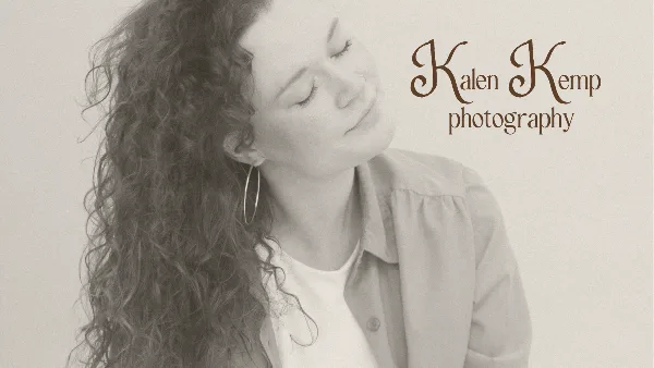 Portrait of a woman with curly hair and hoop earrings, eyes closed, with the text 'Kalen Kemp photography' in the upper right corner.