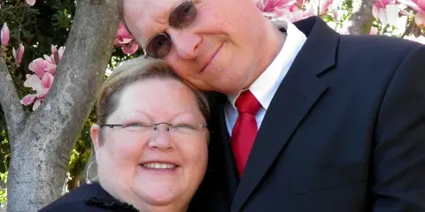 Portrait of Lori Levisen and Bob Waegell, the Sacramento area wedding officiants.