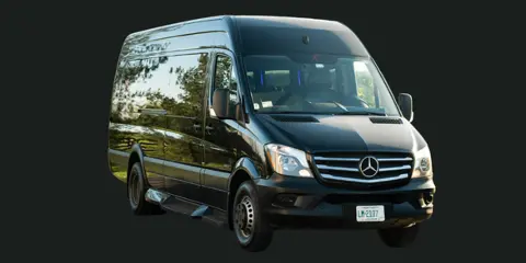 A black Mercedes-Benz Sprinter van parked outdoors.