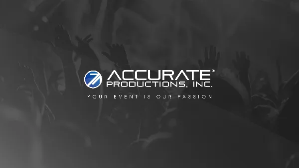 Crowd at a live event with hands raised, overlaid with the Accurate Productions logo and tagline.