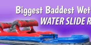 Large red and blue inflatable water slide rental