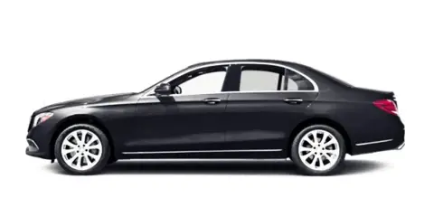 A black Mercedes-Benz E-Class sedan shown in profile view against a white background.