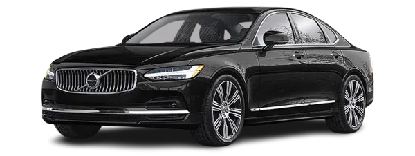 A black luxury sedan parked in a studio setting.