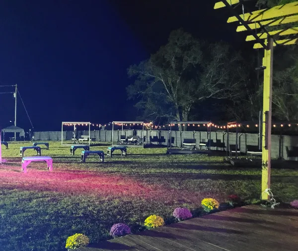 Butler Gardens venue at night with plants