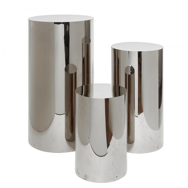 Silver cylinder pedestal rental item from Partopia Rental