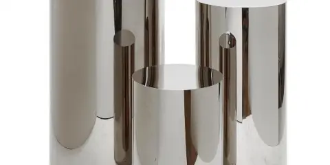 Silver cylinder pedestal rental item from Partopia Rental