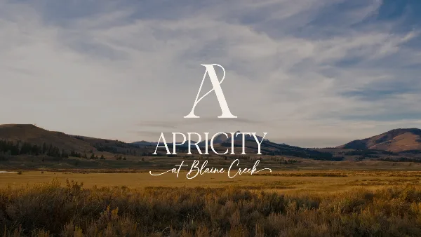 Wide landscape of golden grassland and rolling hills under a cloudy sky with the Apricity at Blaine Creek logo overlaid.