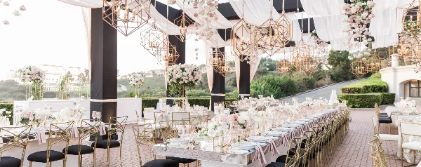 Wedding rentals setup shown on the Always A Party rentals website