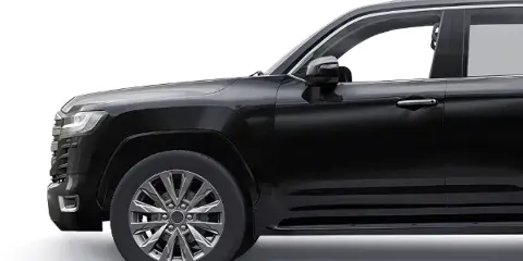 A black luxury SUV shown in a side profile view against a white background.