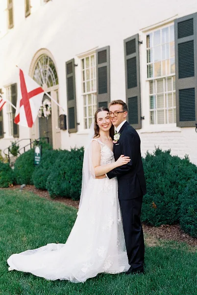 Bride and groom at the Weeden House in Huntsville, Alabama