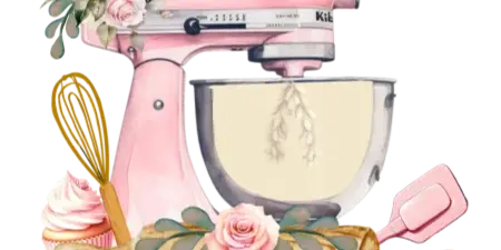 Promotional graphic for The Honey Stop Micro Bakery showing a pink stand mixer, cupcakes, and text listing custom baked goods, grazing boards, and coffee.