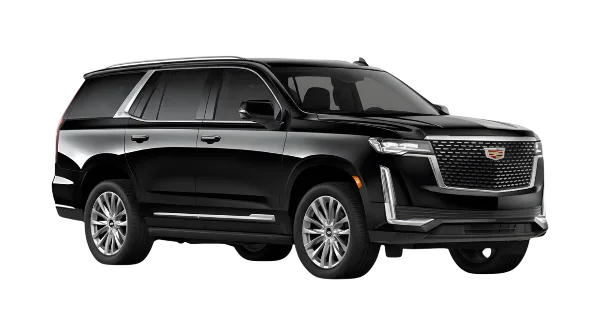 A black Cadillac Escalade SUV shown in a three-quarter front view.