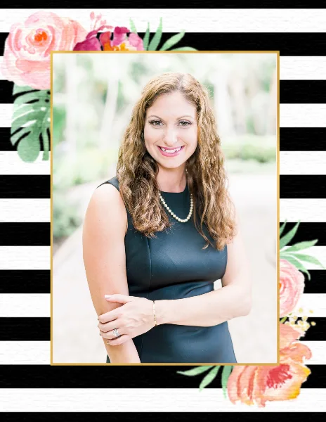 Professional portrait of Kara Cardinal, founder of KC Weddings & Events, wearing a black sleeveless dress and pearl necklace.
