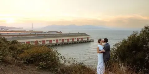 Bride with updo hairstyle and natural makeup at a San Francisco wedding venue.