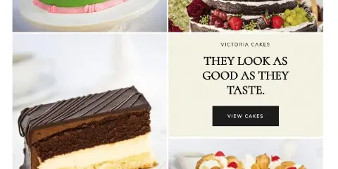 A collage of four different cakes, including a green dome cake, a multi-tier chocolate wedding cake, a slice of layered chocolate cake, and a cream puff cake.
