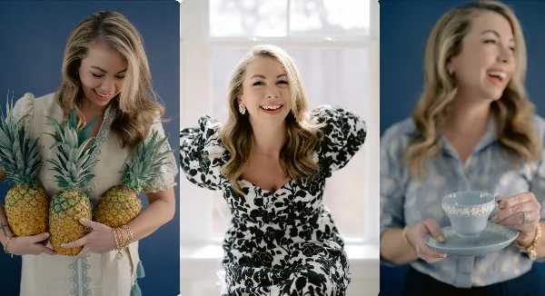 A professional portrait collage of Chloe Giancola, the photographer, smiling in different outfits.
