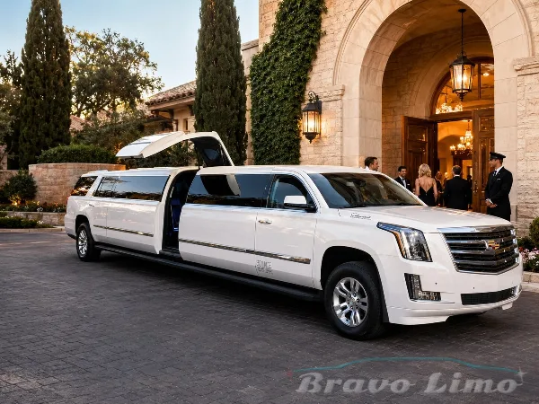 Bravo Limo - white Cadillac Escalade limousine