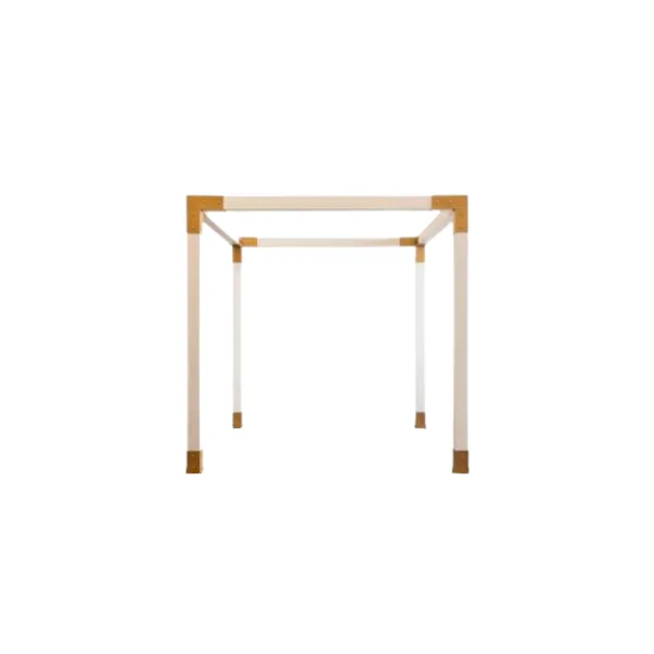 A modern white and gold architectural frame or arbor structure on a white background.