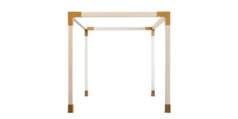 A modern white and gold architectural frame or arbor structure on a white background.