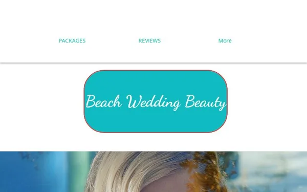 Website header showing the 'Beach Wedding Beauty' logo and a partial view of a person's hair.