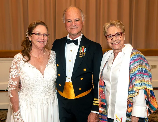 Wedding couple with Renee Gillombardo, wedding officiant for Well Beyond Love