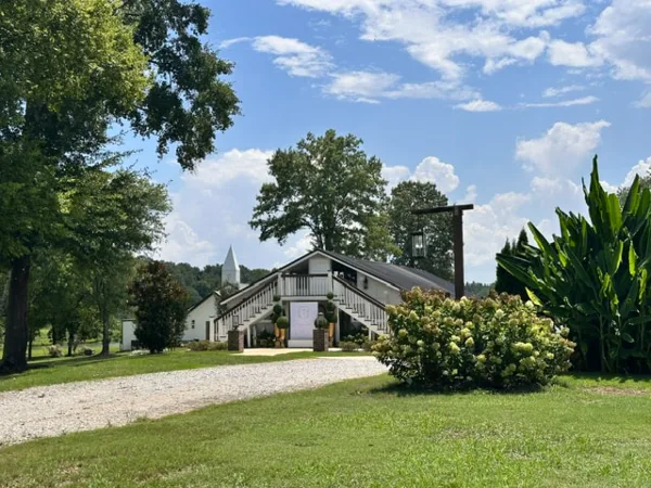 Exterior view of the Dodson Farm event venue and chapel building