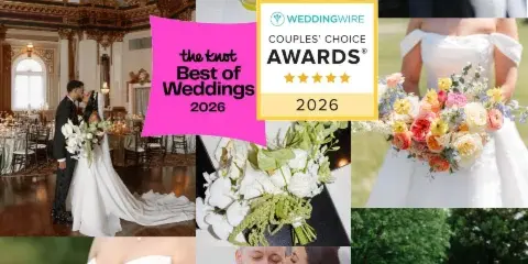 A collage of wedding photos showcasing various floral arrangements, bridal bouquets, and venue decorations by Blooming Blossoms.