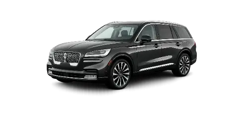 A dark grey Lincoln Aviator SUV parked on a reflective surface.