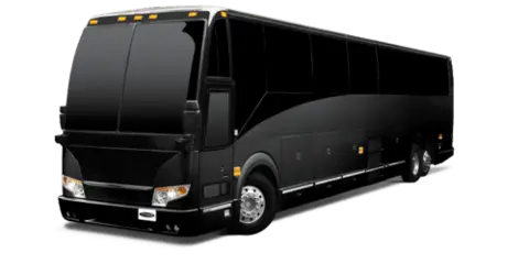 A black motor coach bus shown in a side profile view.