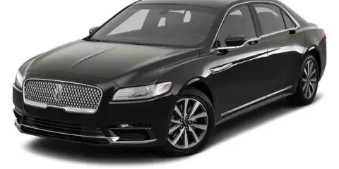 A black Lincoln Continental luxury sedan shown in a three-quarter front view against a white background.