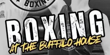 Promotional flyer for a boxing event at the Buffalo House venue in Duluth, MN, featuring a boxer and event details.