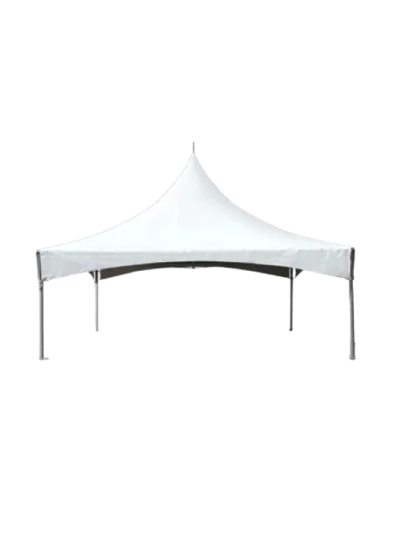 A white pop-up event canopy tent with a metal frame.
