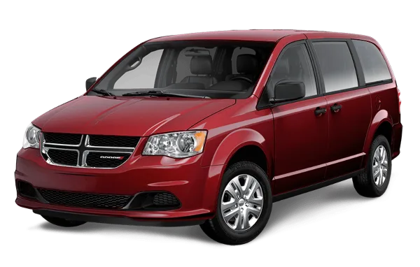A red Dodge Caravan minivan, the type of vehicle used for Sixes Car Service transportation.