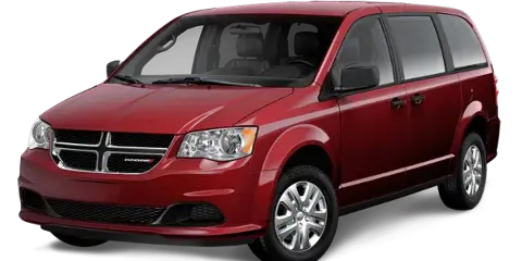 A red Dodge Caravan minivan, the type of vehicle used for Sixes Car Service transportation.