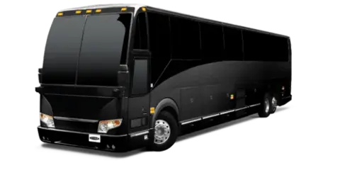 A black motor coach bus shown in a three-quarter view against a white background.