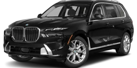 A black executive SUV, likely a BMW, shown in a studio setting.