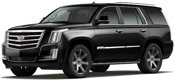 A black luxury SUV, resembling a Cadillac Escalade, shown in a three-quarter profile view.