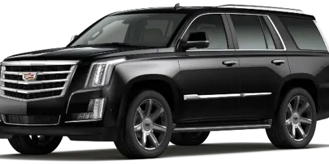 A black luxury SUV, resembling a Cadillac Escalade, shown in a three-quarter profile view.