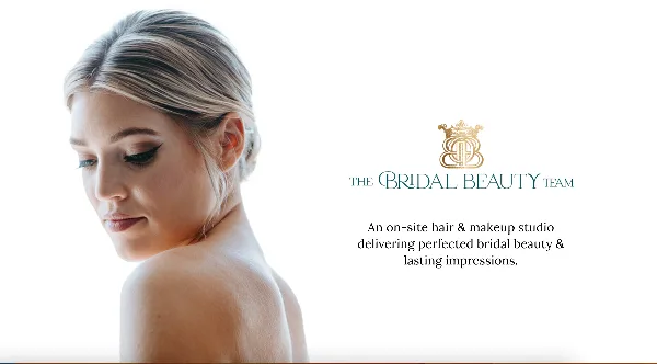 Bride with styled hair and makeup, shown in profile, representing bridal hair and makeup services.