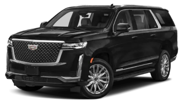 A black luxury SUV, likely a Cadillac Escalade, shown in a studio setting.