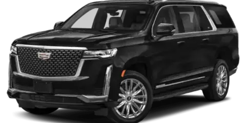 A black luxury SUV, likely a Cadillac Escalade, shown in a studio setting.