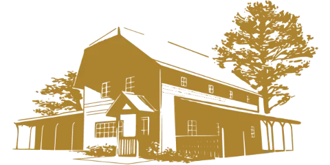 Illustration of The Springhouse building exterior featuring a barn-style structure and trees.